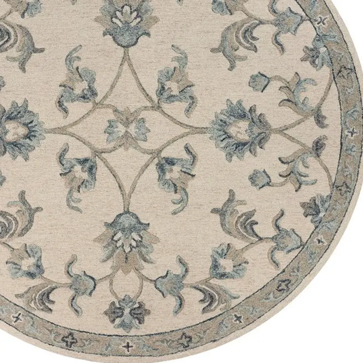 7' Light Blue Round Wool Hand Tufted Area Rug