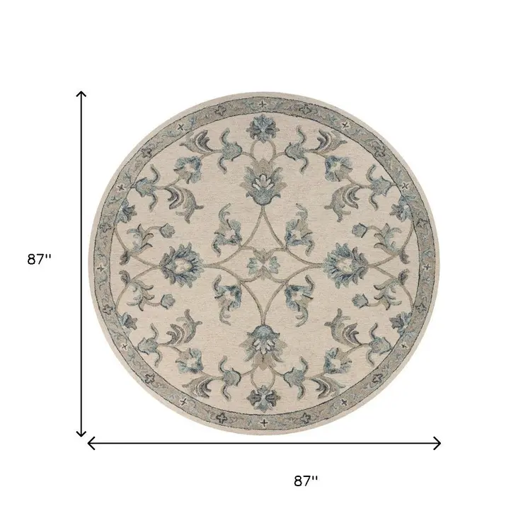 7' Light Blue Round Wool Hand Tufted Area Rug