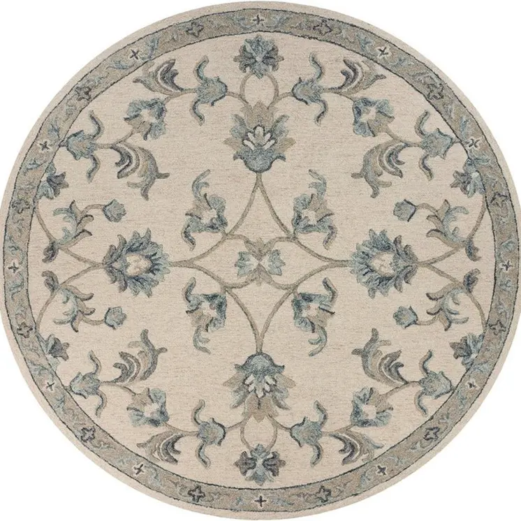 7' Light Blue Round Wool Hand Tufted Area Rug