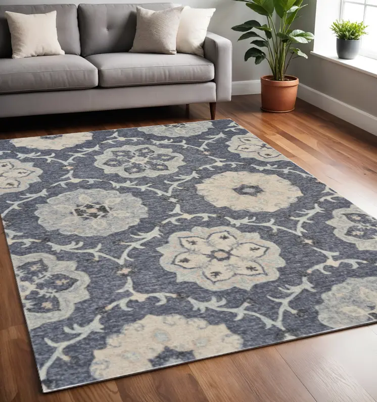 5' X 7' Blue And Gray Wool Hand Tufted Area Rug