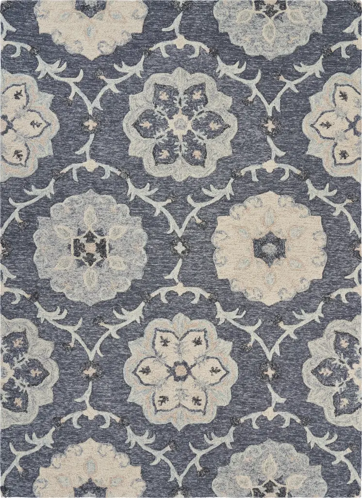 7' X 9' Blue And Gray Wool Hand Tufted Area Rug