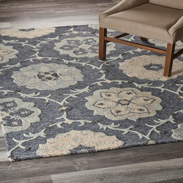 7' X 9' Blue And Gray Wool Hand Tufted Area Rug