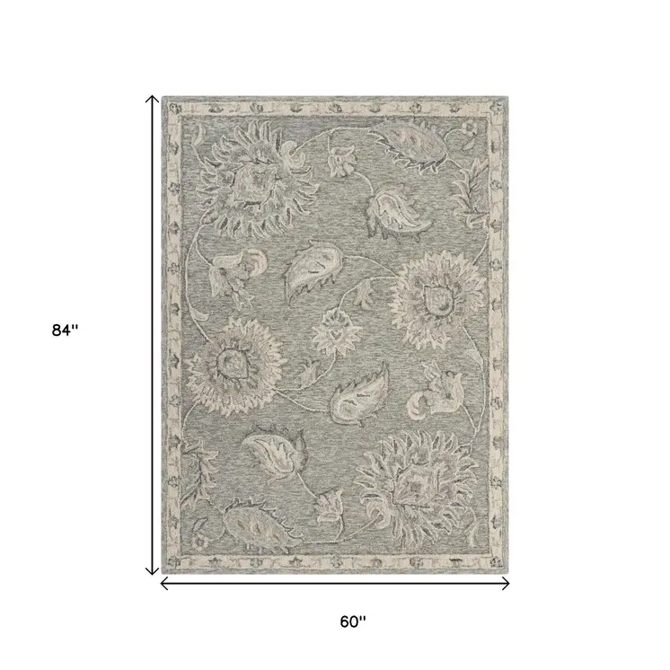 5' X 7' Gray Wool Hand Tufted Area Rug