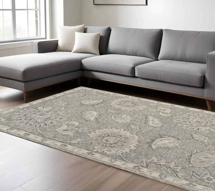 7' X 9' Gray Wool Hand Tufted Area Rug