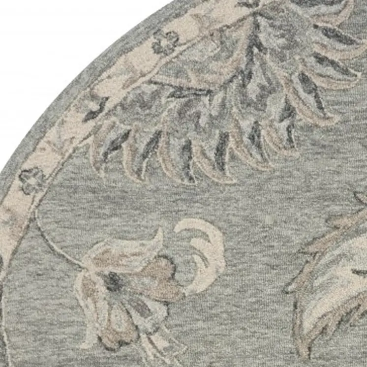 7' Gray Round Wool Hand Tufted Area Rug