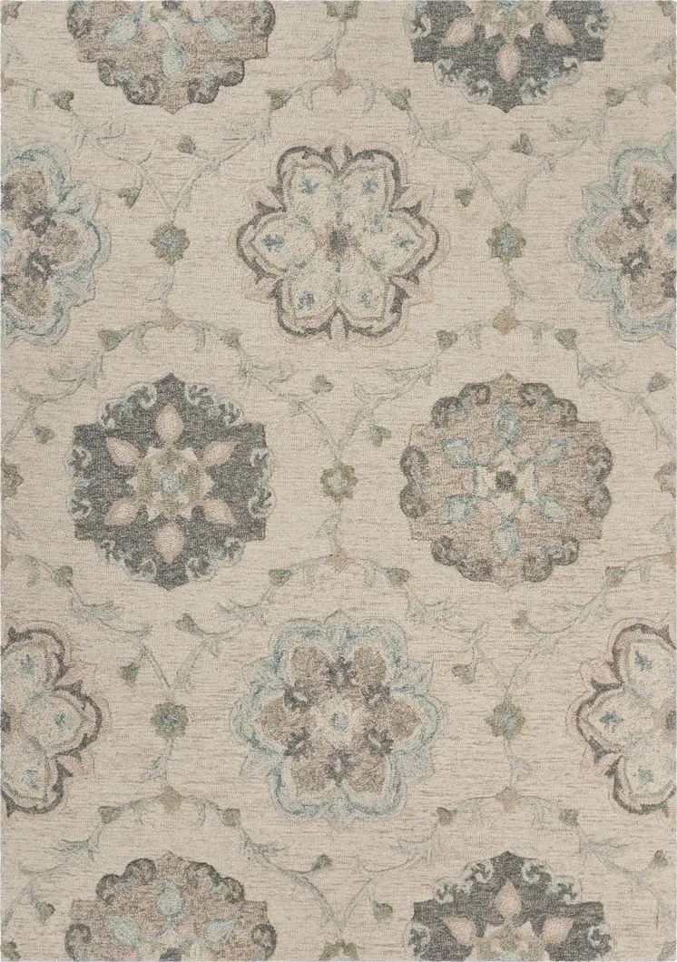 5' X 7' Blue And Ivory Wool Hand Tufted Area Rug