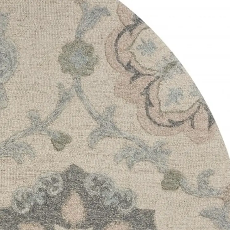 7' Blue And Ivory Round Wool Hand Tufted Area Rug