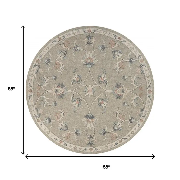 5' Gray Round Wool Hand Tufted Area Rug