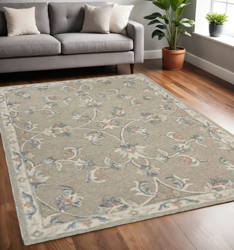 5' X 7' Gray Wool Hand Tufted Area Rug