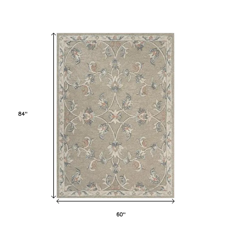 5' X 7' Gray Wool Hand Tufted Area Rug