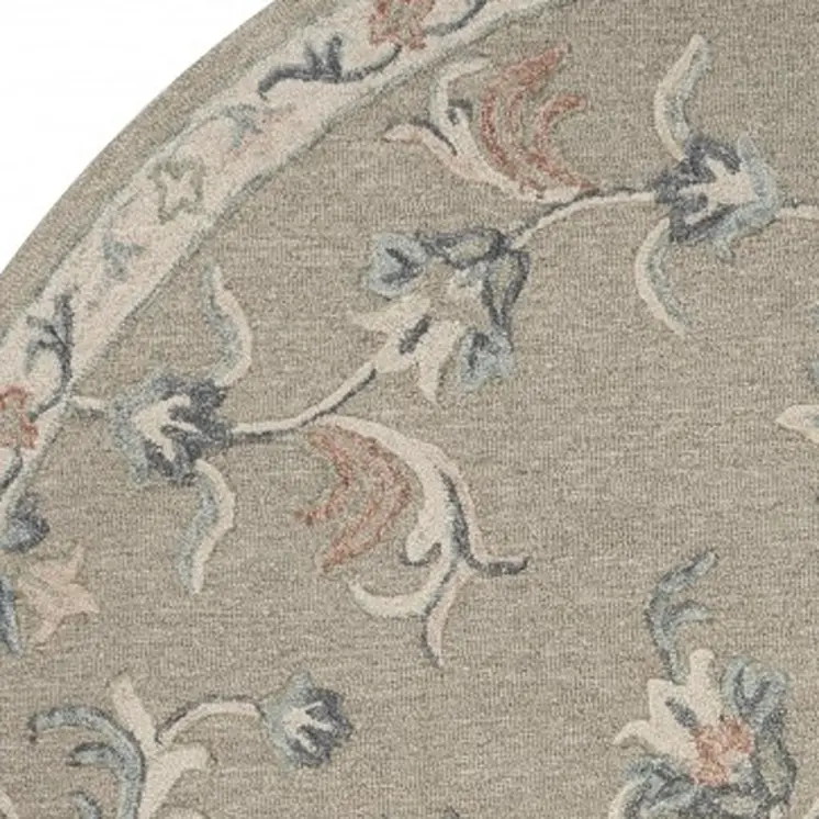 7' Gray Round Wool Hand Tufted Area Rug