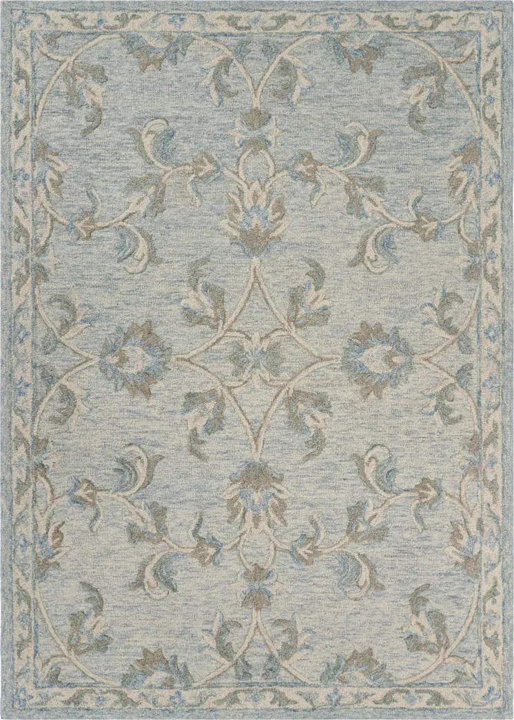 7' X 9' Blue And Ivory Wool Hand Tufted Area Rug