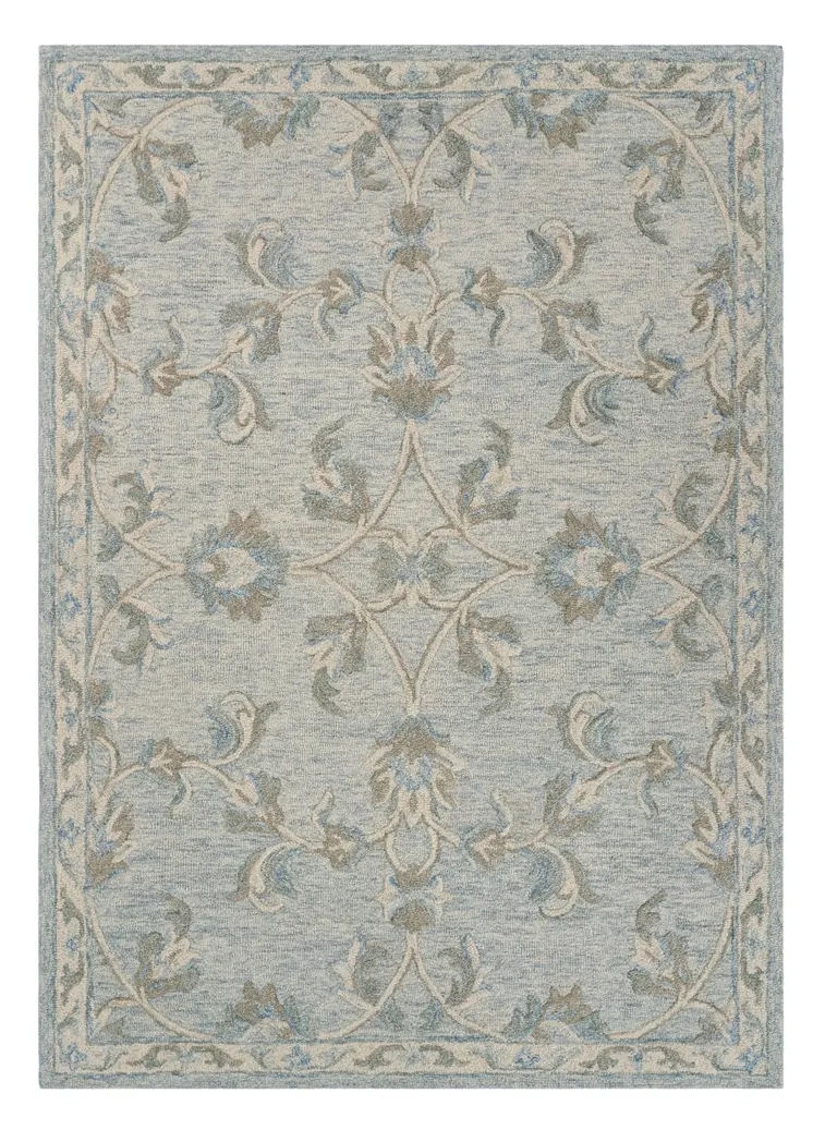 7' X 9' Blue And Ivory Wool Hand Tufted Area Rug