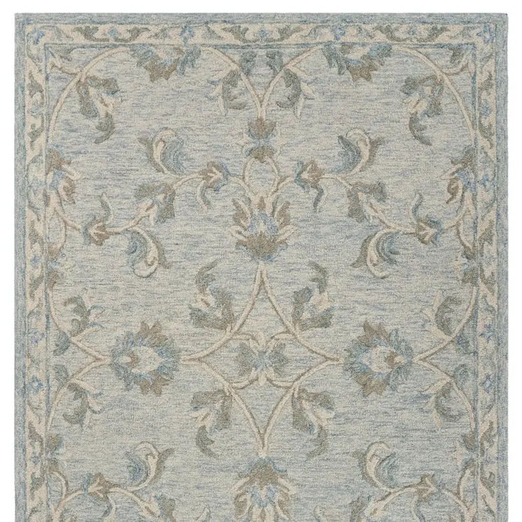 7' X 9' Blue And Ivory Wool Hand Tufted Area Rug