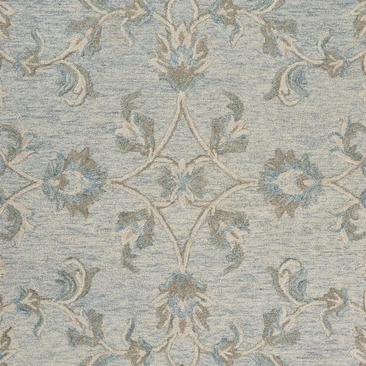 7' X 9' Blue And Ivory Wool Hand Tufted Area Rug