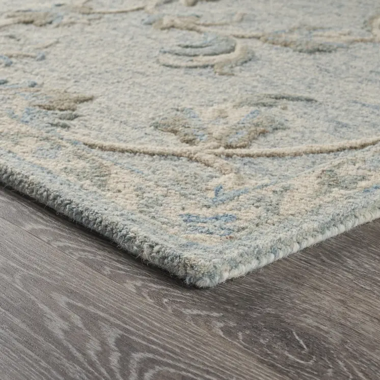 7' X 9' Blue And Ivory Wool Hand Tufted Area Rug