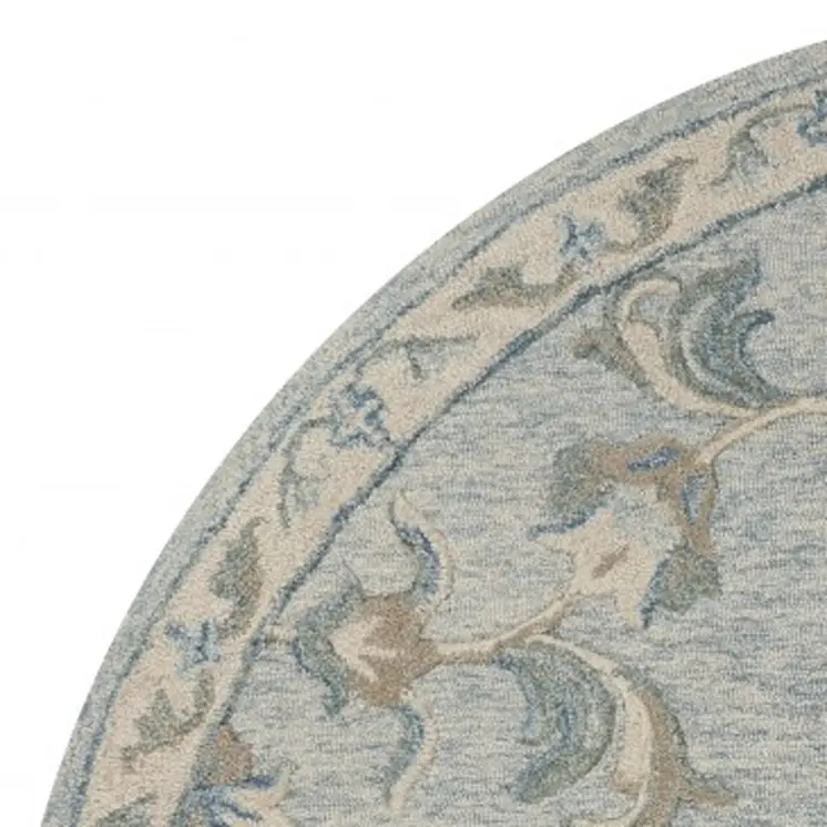 7' Blue And Ivory Round Wool Hand Tufted Area Rug