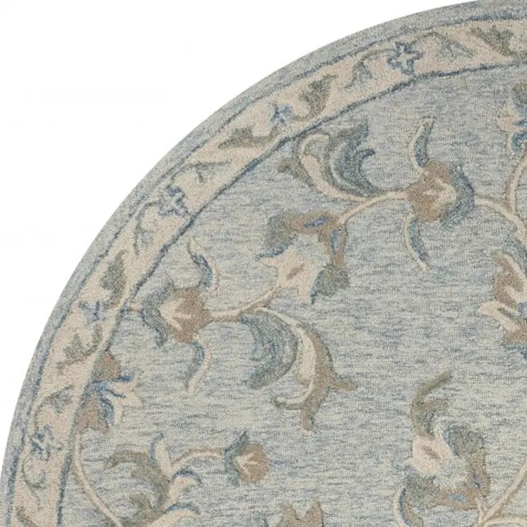 7' Blue And Ivory Round Wool Hand Tufted Area Rug