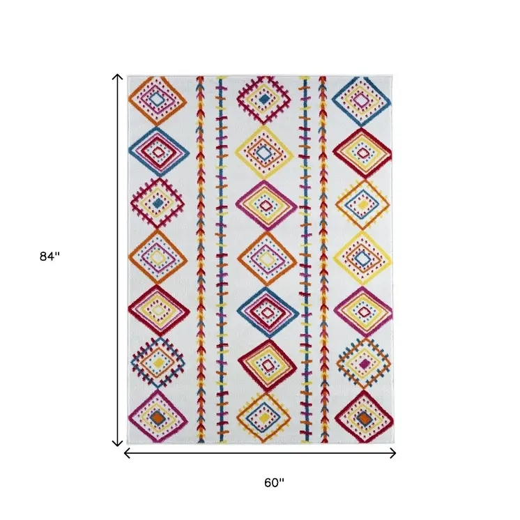 5' X 7' Red and White Diamonds Array Area Rug