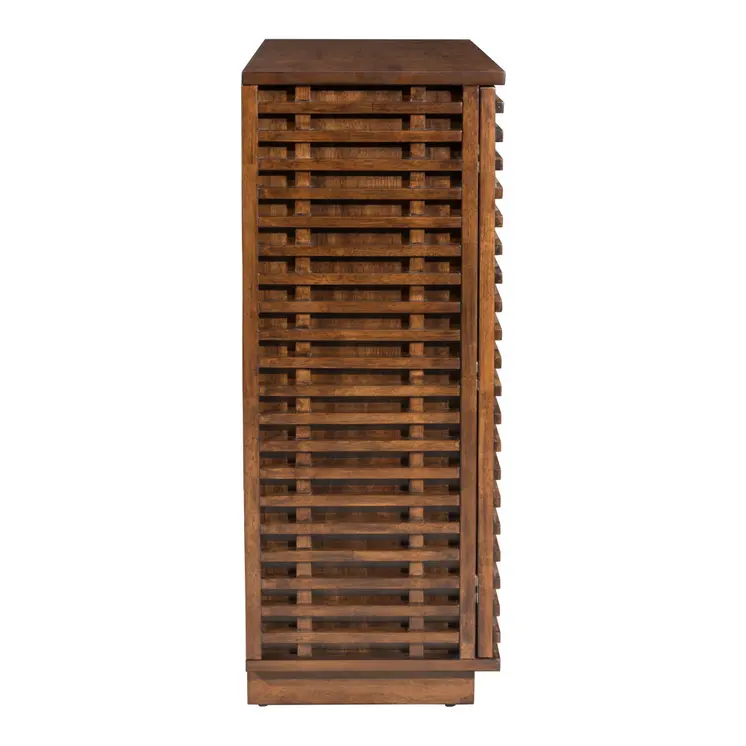 42" Walnut Wood Accent Cabinet With Three Shelves And Two Drawers