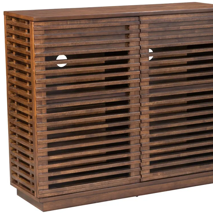42" Walnut Wood Accent Cabinet With Three Shelves And Two Drawers