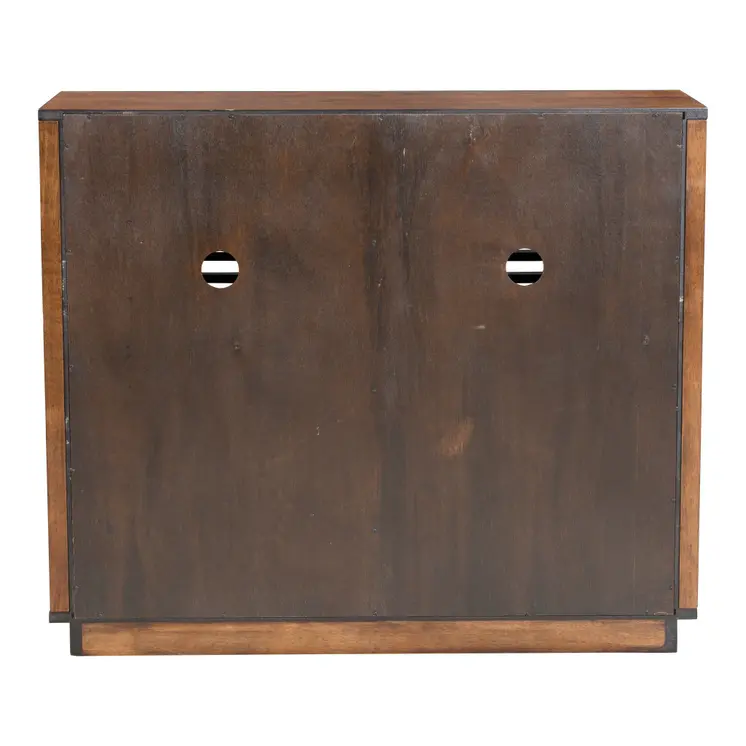 42" Walnut Wood Accent Cabinet With Three Shelves And Two Drawers