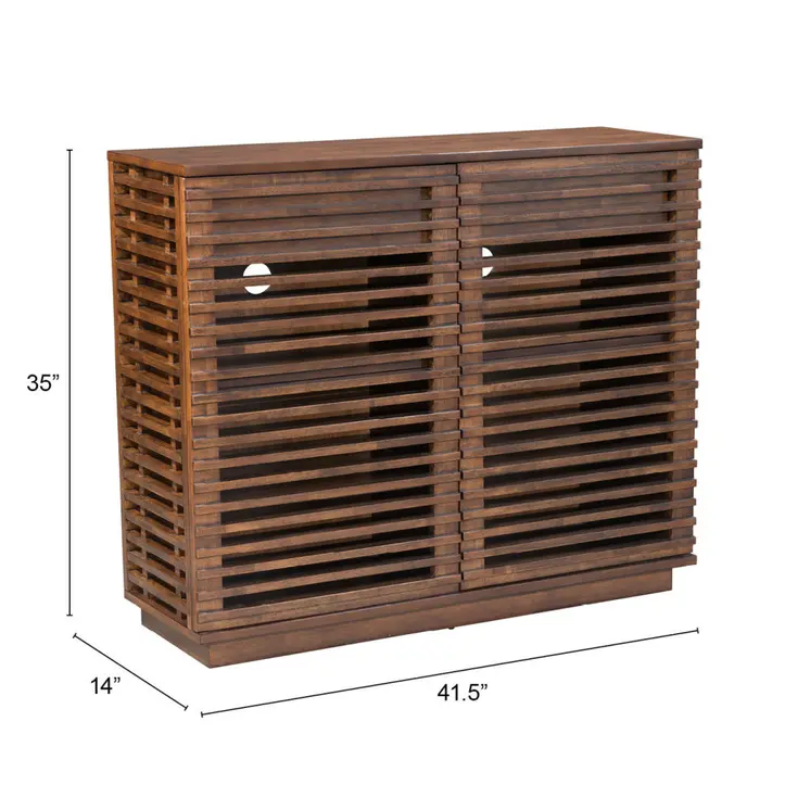 42" Walnut Wood Accent Cabinet With Three Shelves And Two Drawers
