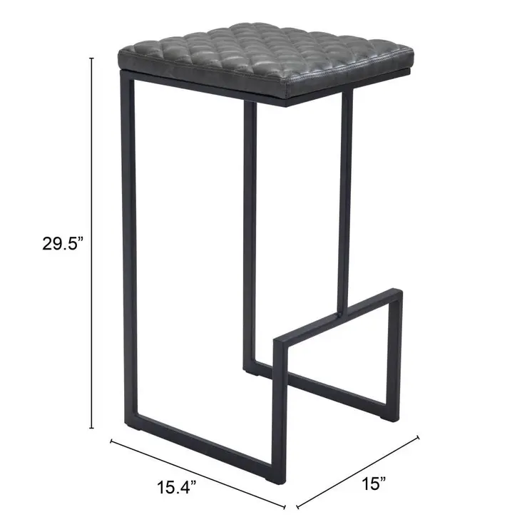 30" Gray And Black Steel Backless Bar Height Bar Chair