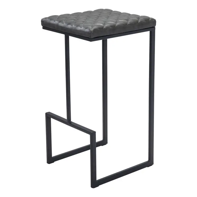 30" Gray And Black Steel Backless Bar Height Bar Chair