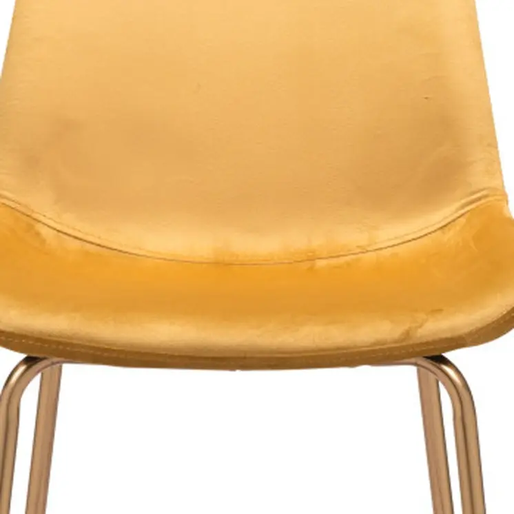 31" Yellow And Gold Velvet And Steel Low Back Bar Height Bar Chair