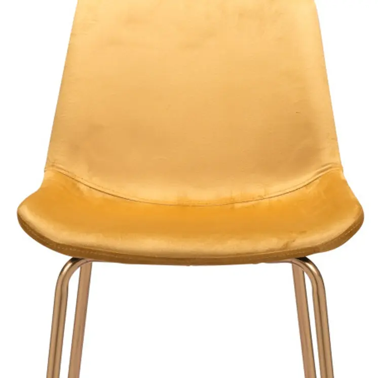 31" Yellow And Gold Velvet And Steel Low Back Bar Height Bar Chair