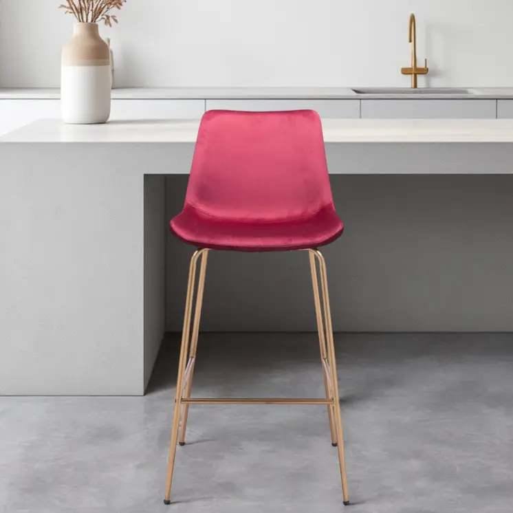 31" Red And Copper Steel Low Back Bar Height Bar Chair
