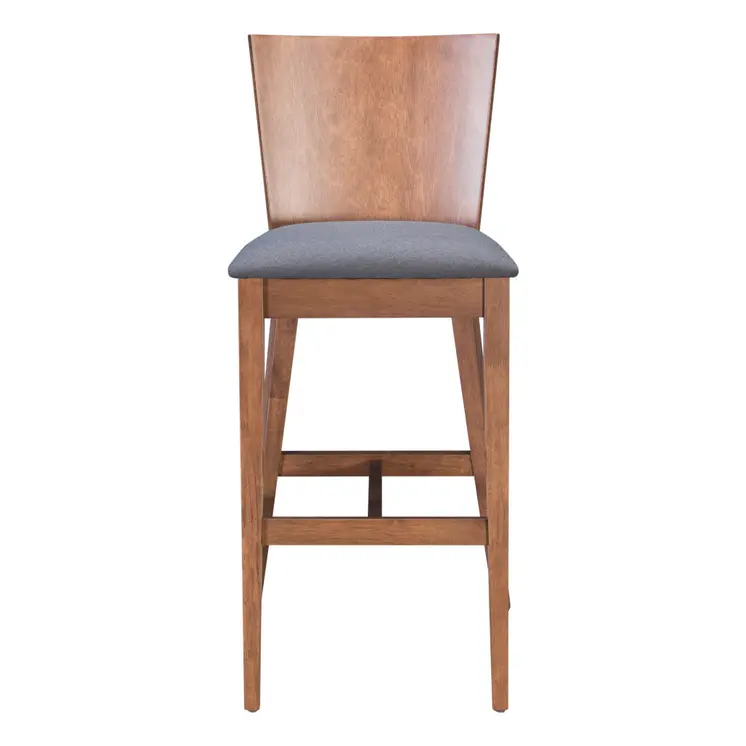 Set of Two 29" Gray And Brown Solid Wood Low Back Bar Height Bar Chairs