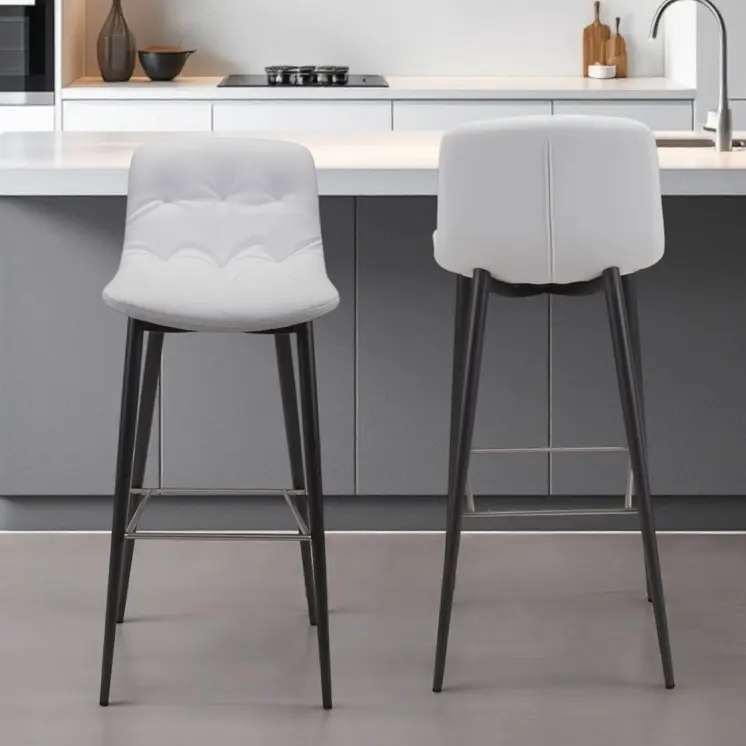 Set of Two 30" White And Black Steel Low Back Bar Height Bar Chairs