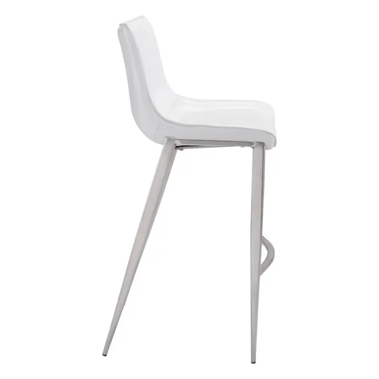 Set of Two 30" White And Silver Steel Low Back Bar Height Bar Chairs