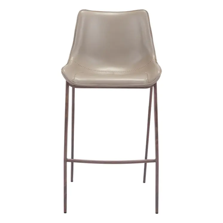 Set of Two 30" Gray And Brown Steel Low Back Bar Height Bar Chairs