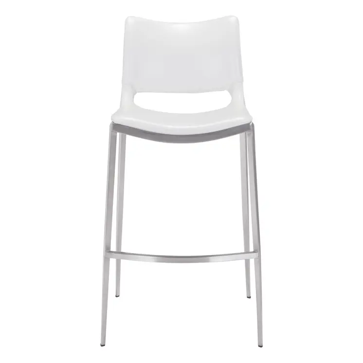 Set of Two 29" White And Silver Steel Low Back Bar Height Bar Chairs