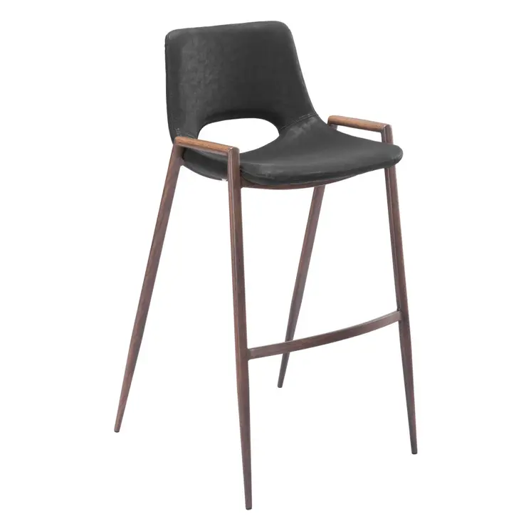 Set of Two 29 " Black And Brown Steel Low Back Bar Height Bar Chairs