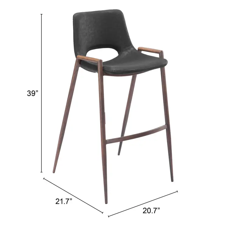 Set of Two 29 " Black And Brown Steel Low Back Bar Height Bar Chairs