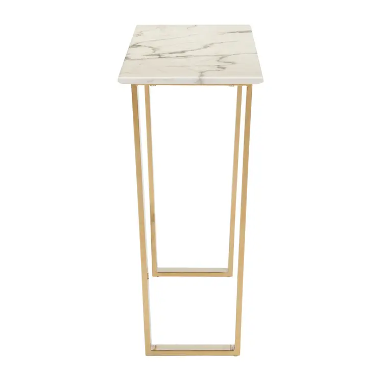 47" White and Gold Faux Marble Sled Console Table