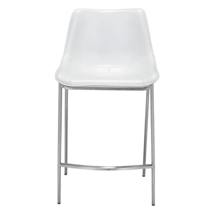 Set of Two 26" White And Silver Steel Low Back Counter Height Bar Chairs