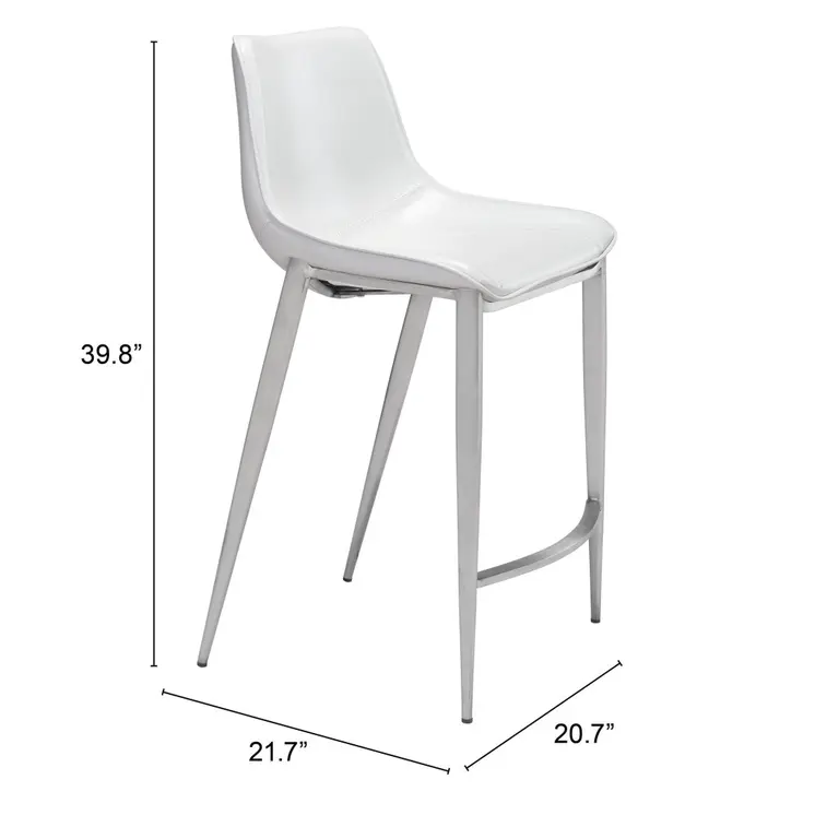 Set of Two 26" White And Silver Steel Low Back Counter Height Bar Chairs