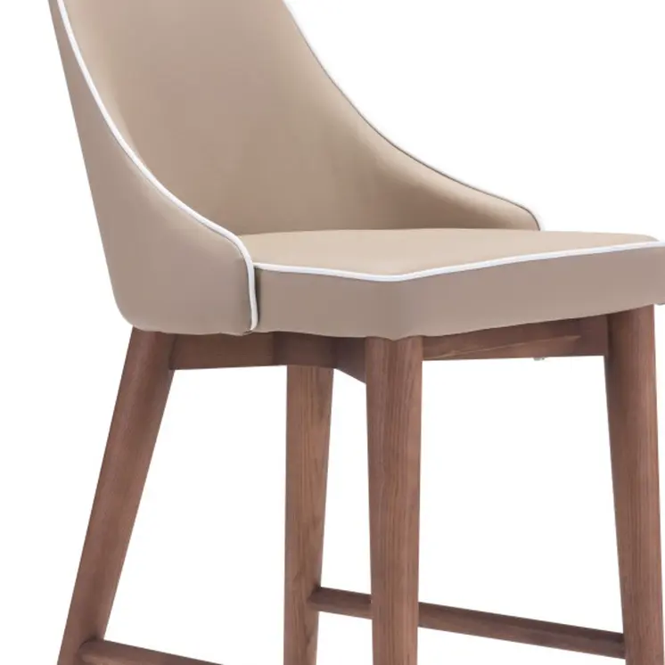 26" Beige And Brown Solid Wood Low Back Counter Height Bar Chair