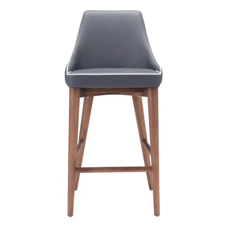 26" Gray And Brown Solid Wood Low Back Counter Height Bar Chair