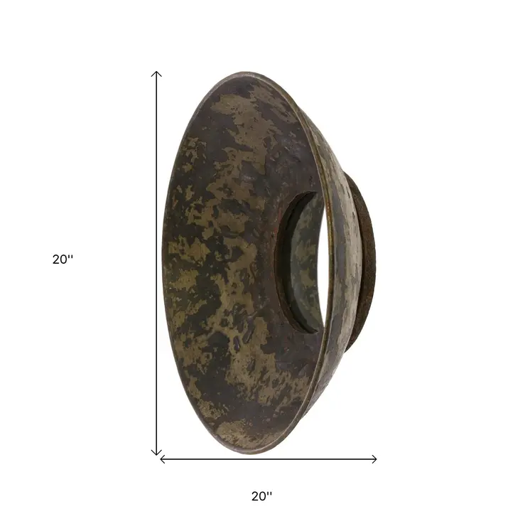20" Dark Brown Reclaimed And Distressed Metal Round Bowl Accent Mirror