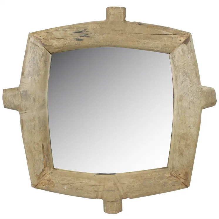 Natural Wooden Square Wall Mirror