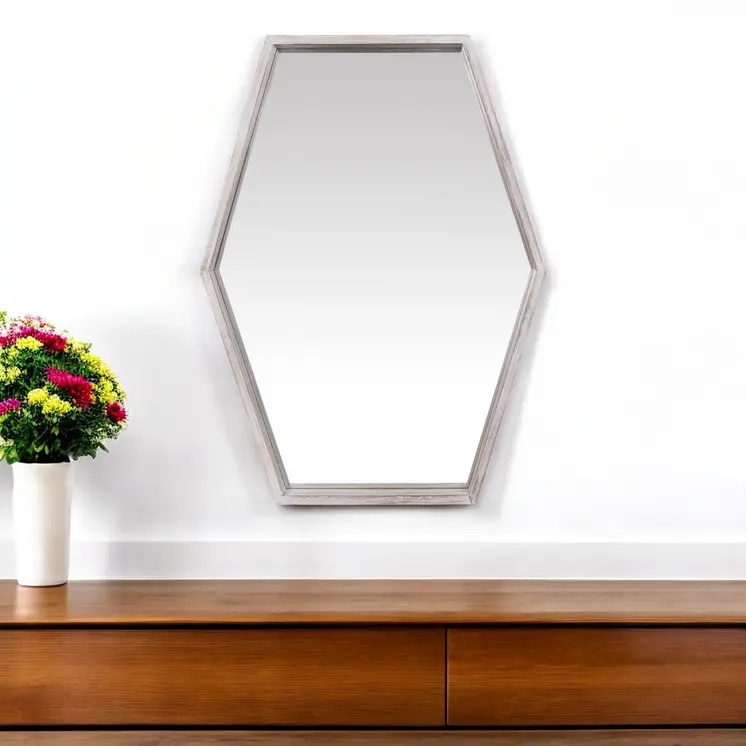 Wooden Hexagonal Wall Mirror