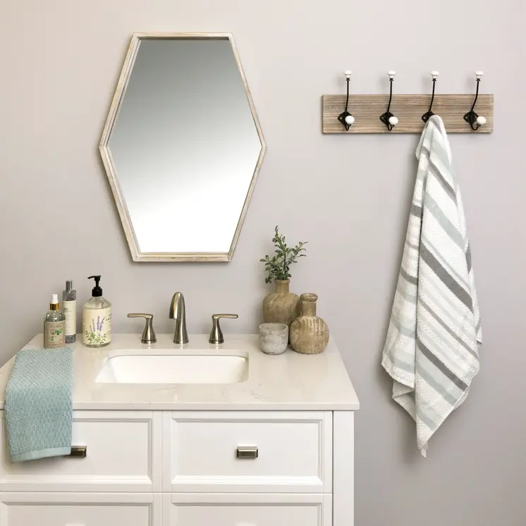 Wooden Hexagonal Wall Mirror