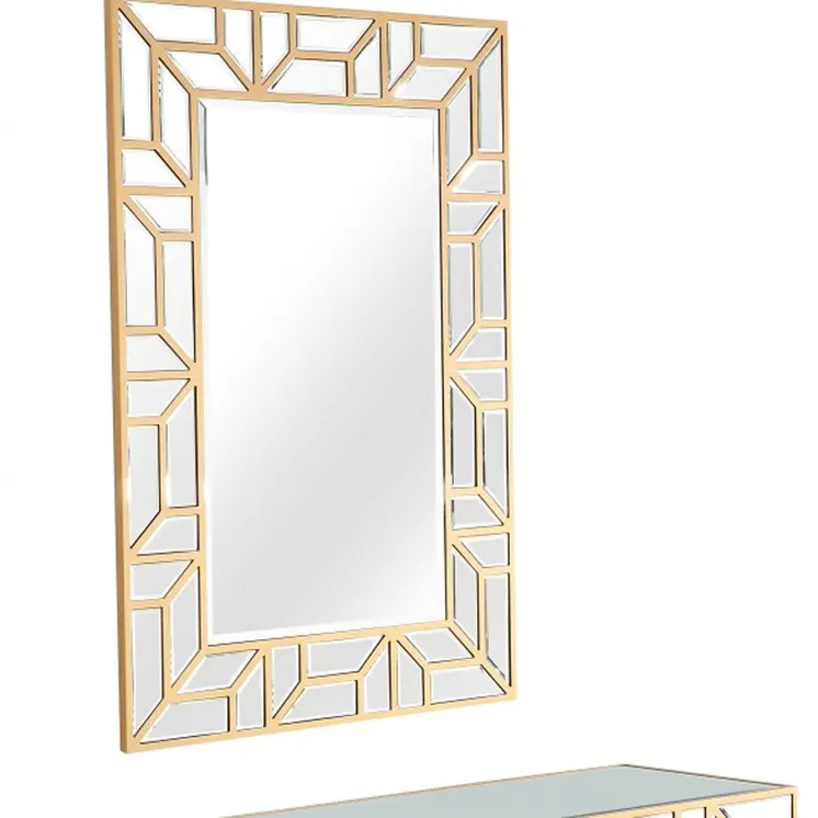 Gold Geometric Mirror and Console Table