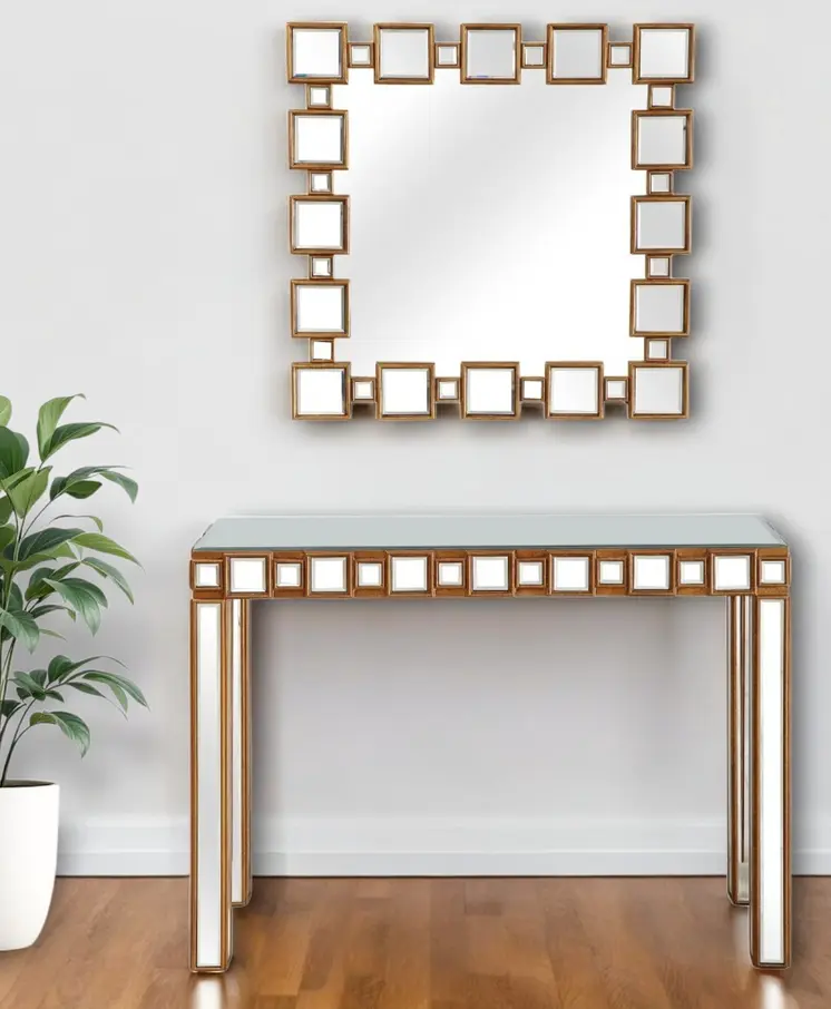 43" Gold And Silver Mirrored Glass Console Table